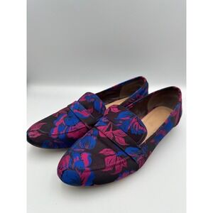ShoeDazzle Loafers Sz 10 Pink Blue Floral Brocade Textile Pointed Toe Flats